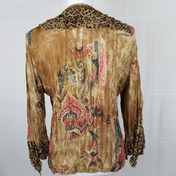 Piano animal print button up top size L - Picture 2 of 8